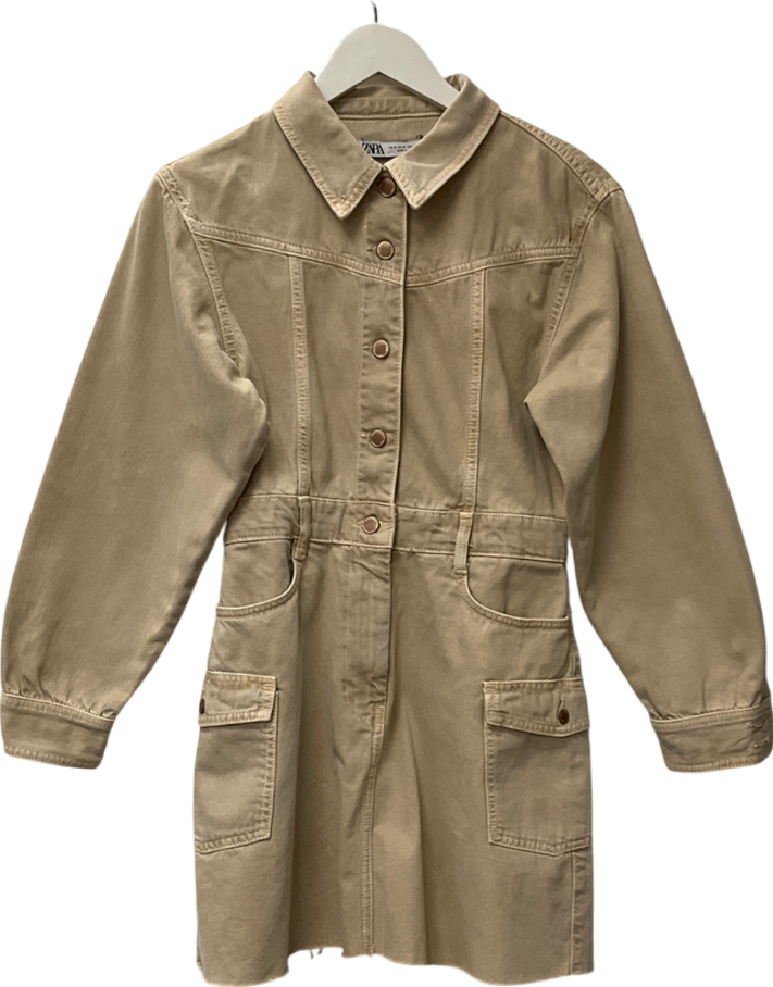 ZARA Denim Long Sleeved Beige Denim Dress UK M