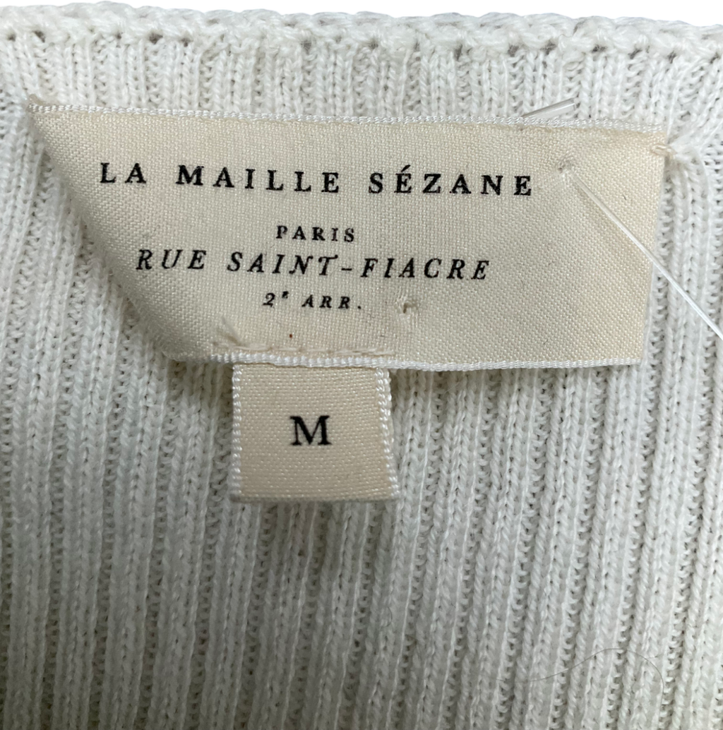 Sezane Cream Cotton Wool Blend Ribbed Bodysuit UK M