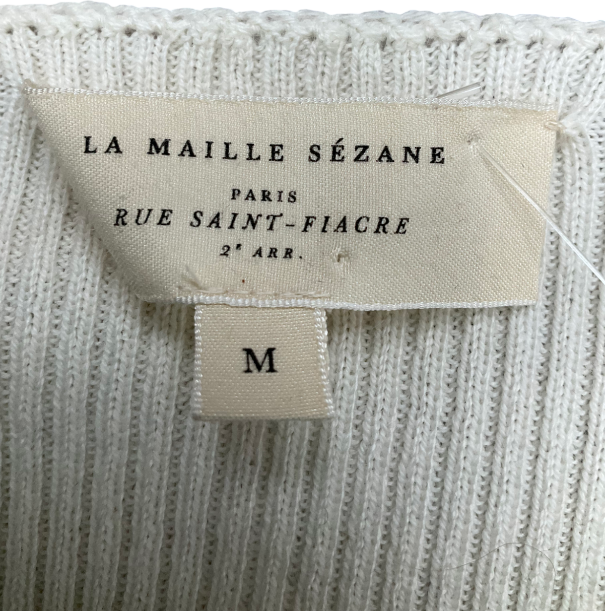 Sezane Cream Cotton Wool Blend Ribbed Bodysuit UK M