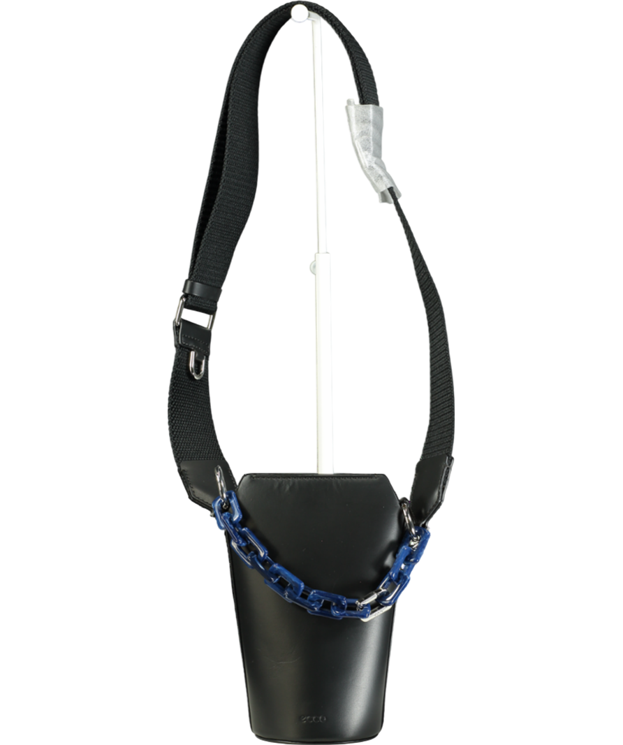 Ecco Black Leather Crossbody Pot Bag With Chain