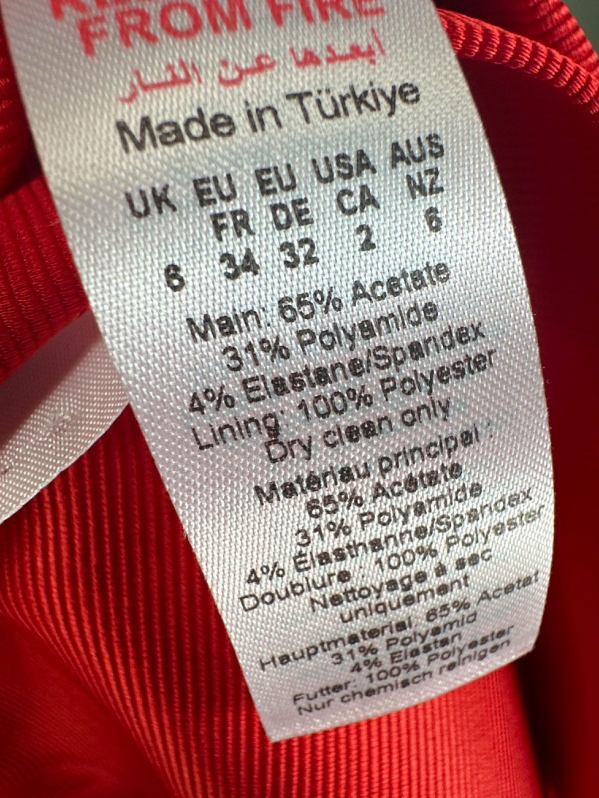 Karen Millen Red Italian Structured Rib Bardot Button Through Tailored Midi Dress UK 6