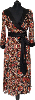 Diane von Furstenberg Black Iconic Printed Silk Wrap Dress Us10 UK 14