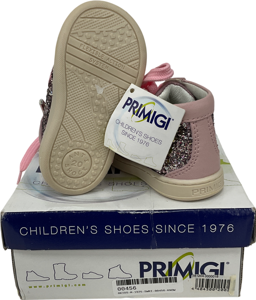 primigi Pink Soft Leather With Glitter Panel Lace With Side Zip Fastening UK 4 EU 20 👼