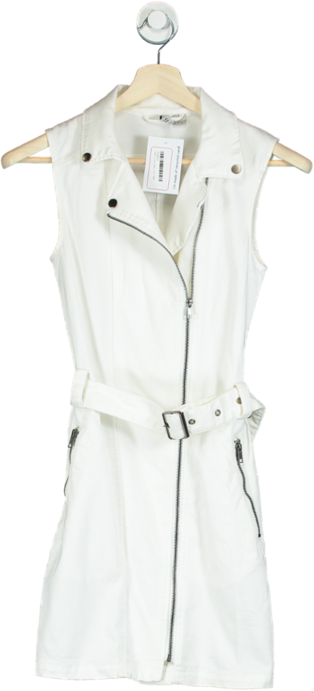 H&M White Sleeveless Belted Dress UK 4