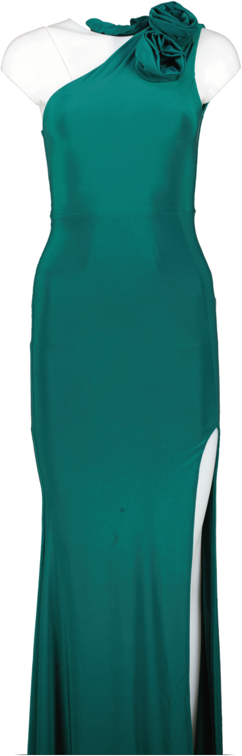 Club L Green In Suspense Asymmetric Halter Neck Split Maxi Dress UK 6