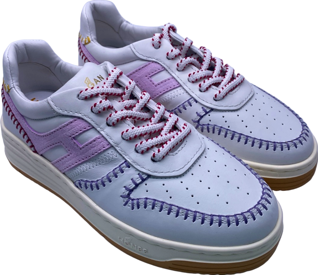 Hogan White and Pink Women's Lace-Up Sneakers EU 37 UK 4