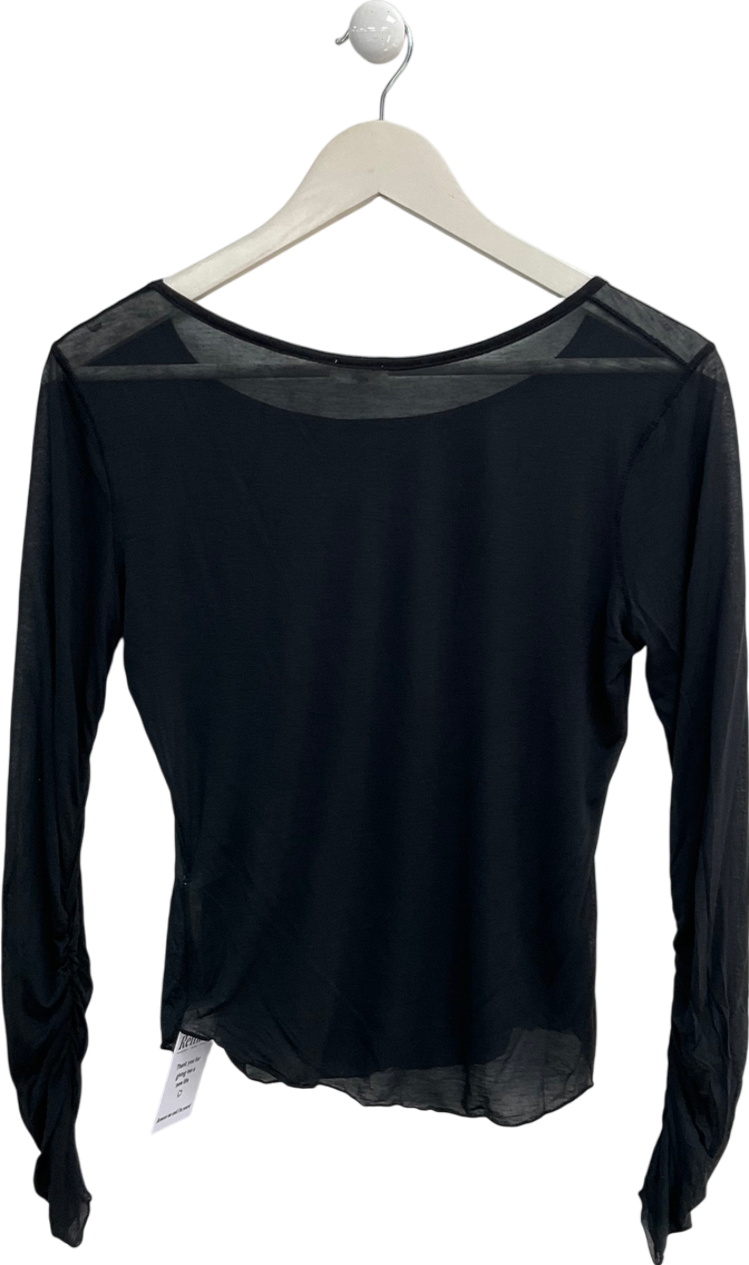 Free People Black Sheer Long Sleeve Top UK S