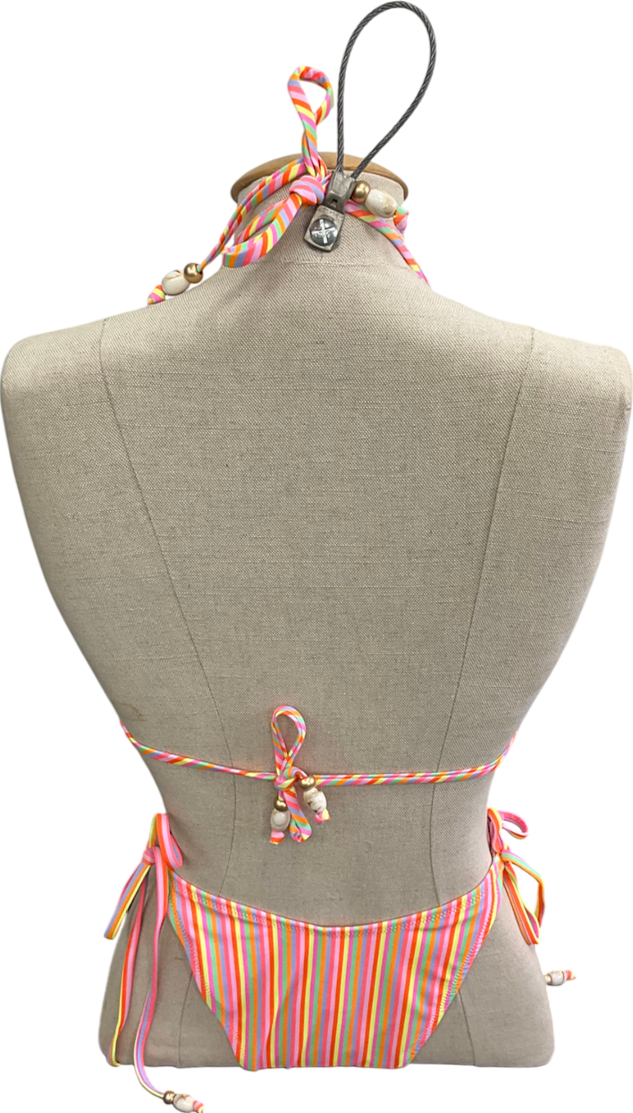 Kulani Kinis Multicoloured Ring Halterneck Top And Bikini Bottoms In Sunshine Sorbet UK XS