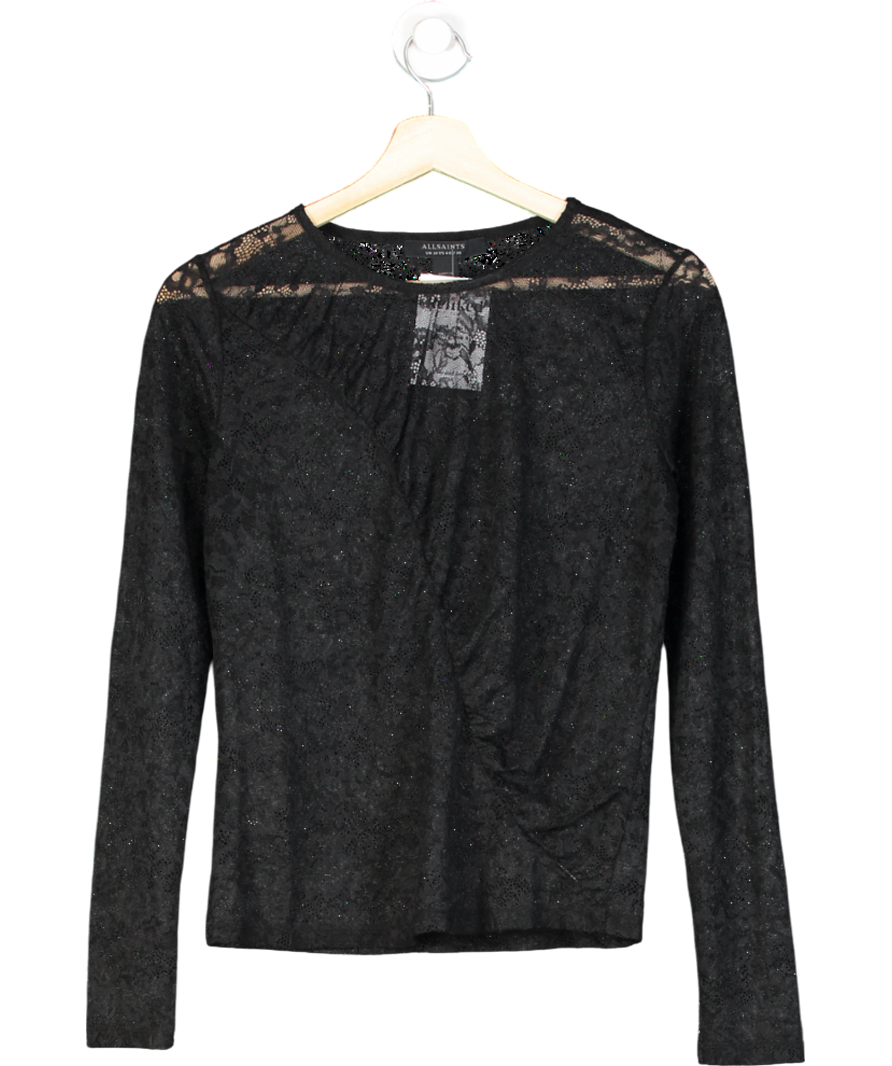 AllSaints Black Edana Lace Top UK 10