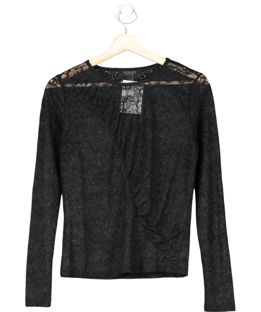 All Saints Black Edana Lace Top UK 10