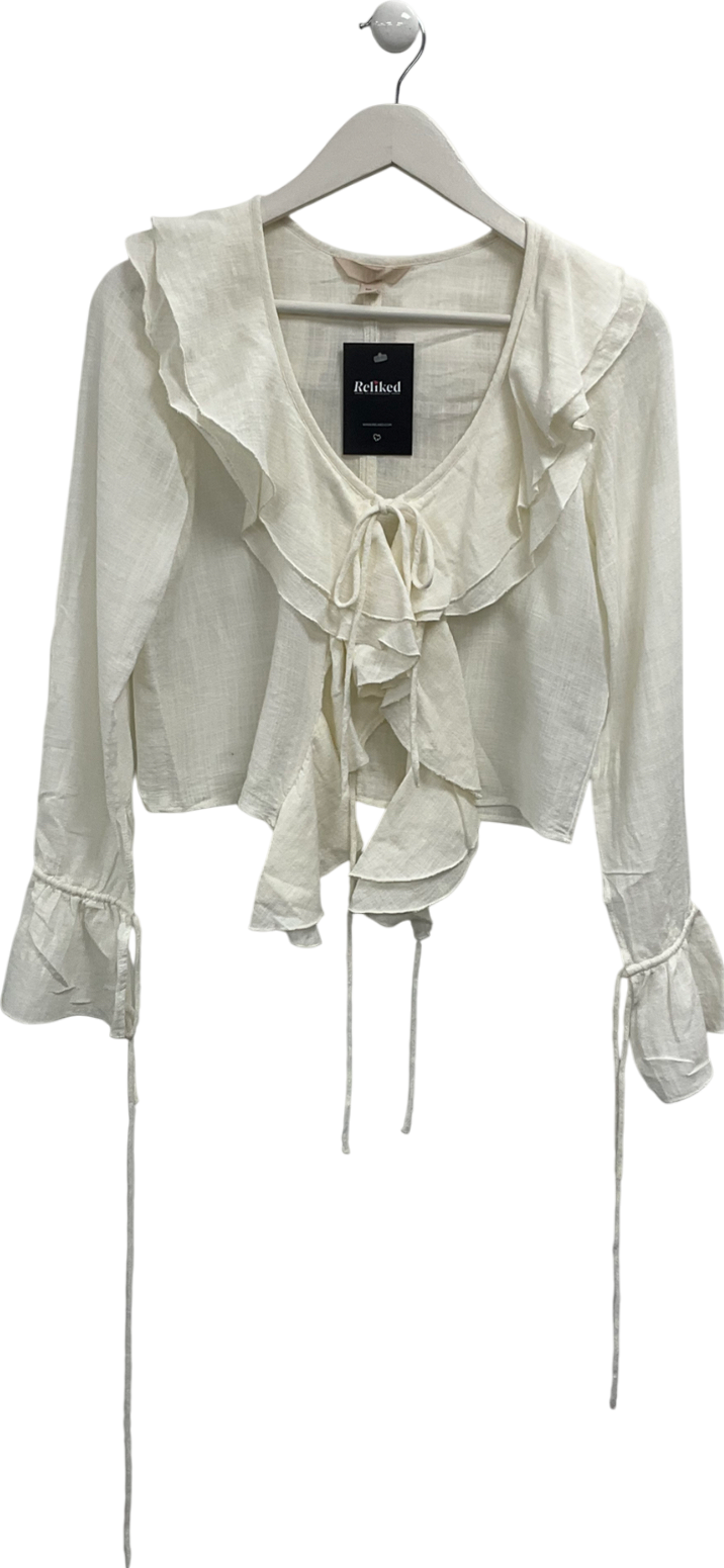 H&M Cream Cotton Blend Ruffle Tie Front Top UK XS
