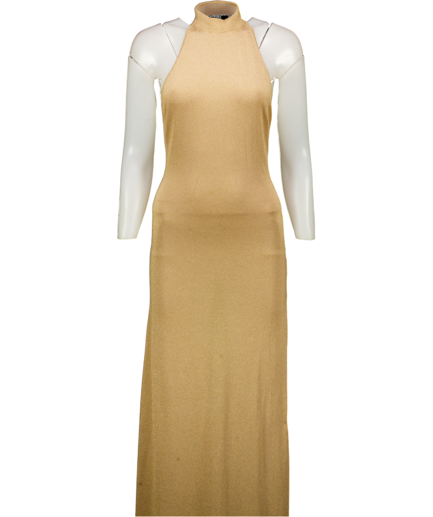 House of CB Metallic Selia Gold Knit Maxi Dress UK S