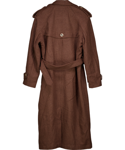 Warehouse Brown Wool Mix Belted Trench Coat UK 16