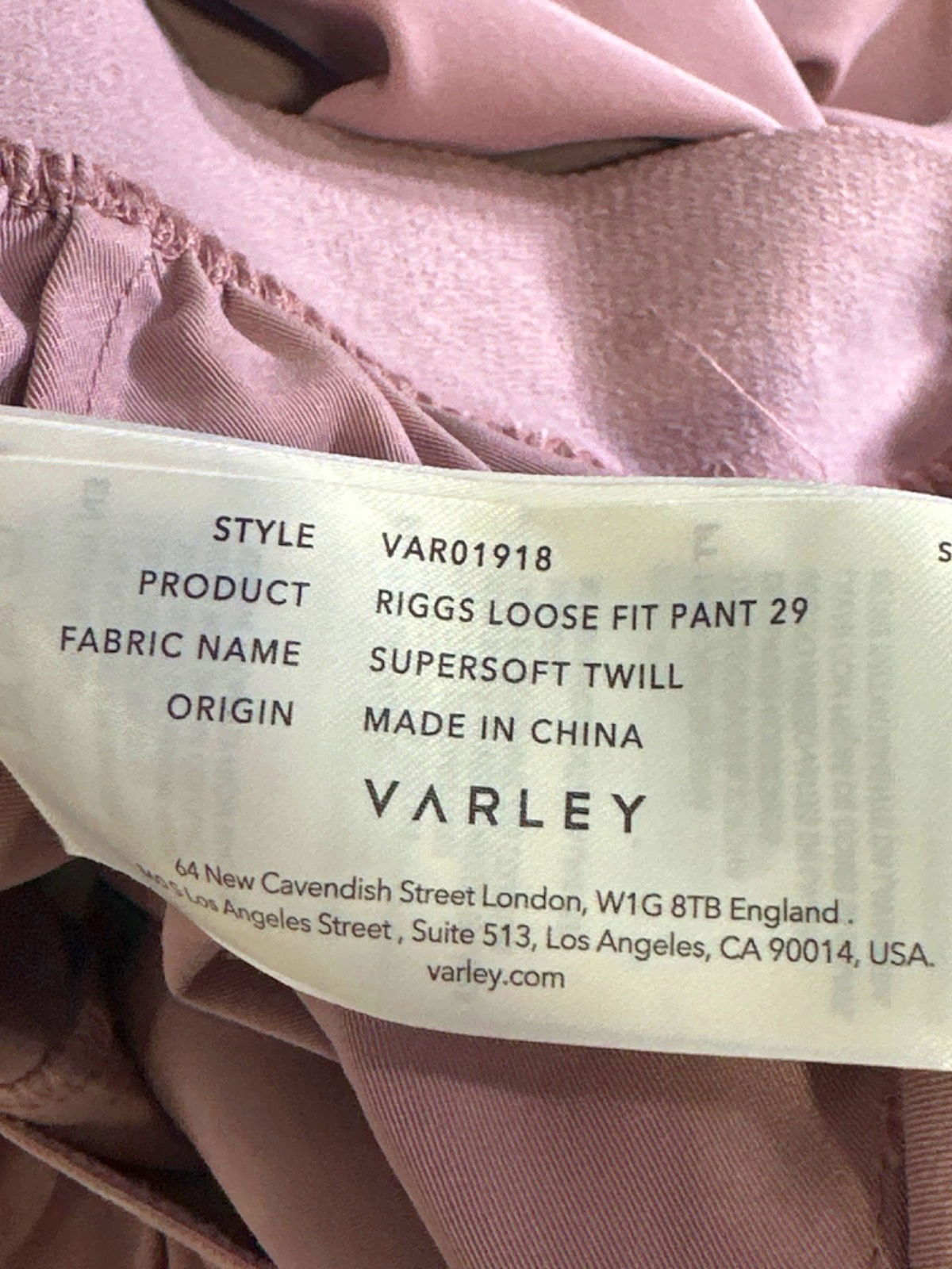 Varley Rose Pink Riggs Loose Fit Pant UK XS