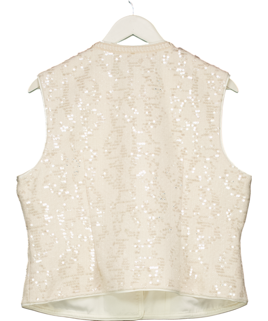Mint Velvet Beige Sequin Boucle Top UK 16