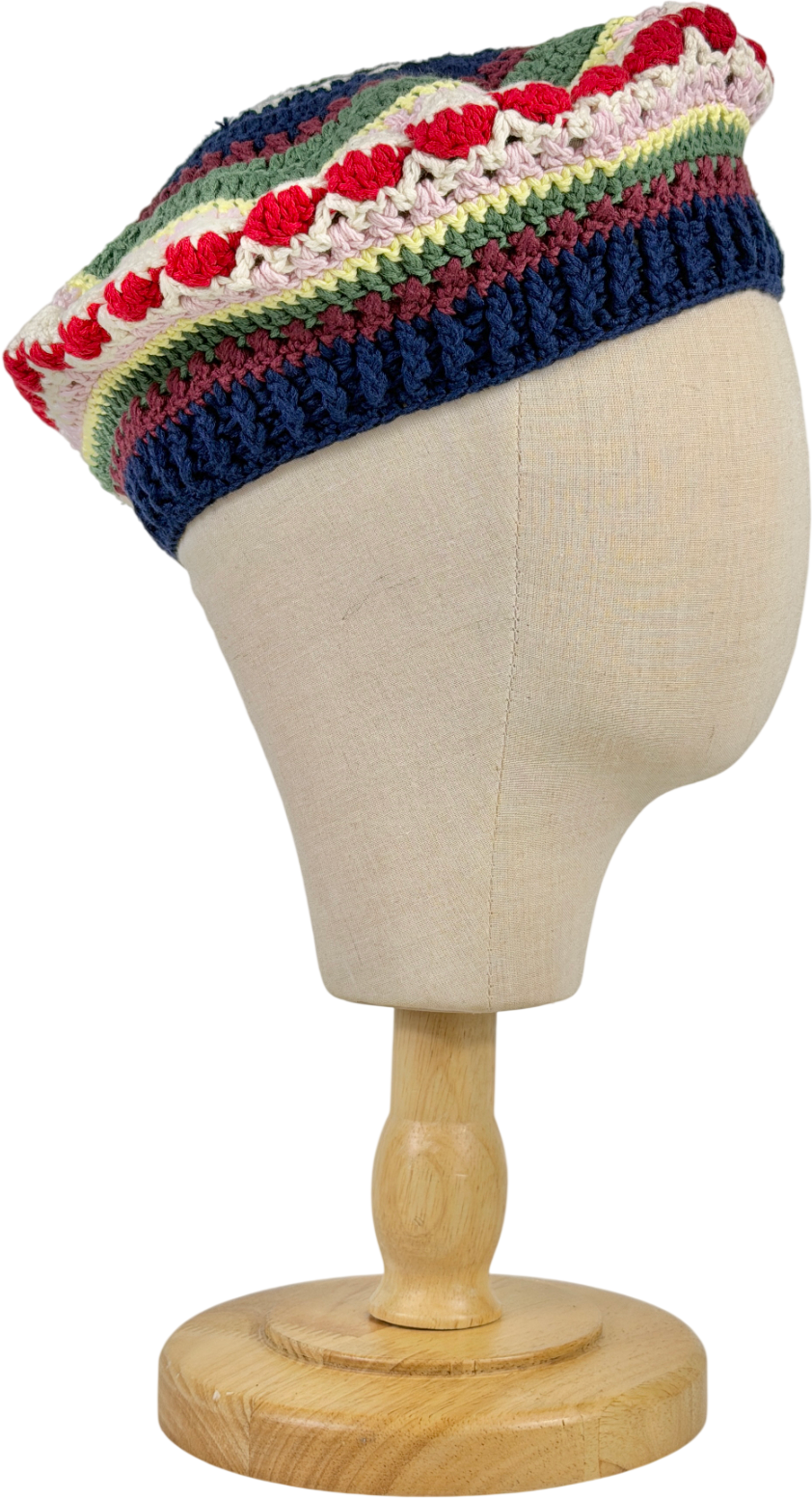 Stine Goya Multicoloured Crochet Beret - Tapestry Stripes One Size