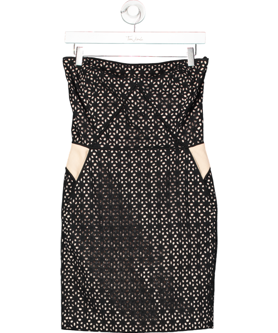 Maje Black Broderie Anglaise Cotton Strapless Mini Dress Fr36 UK 8