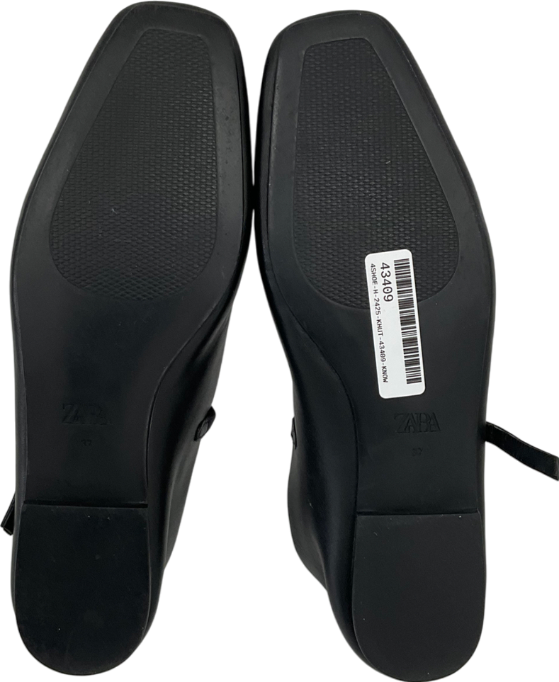 ZARA Black Leather Patent Mary Jane Ballerina Flat Shoes UK 4 EU 37 👠