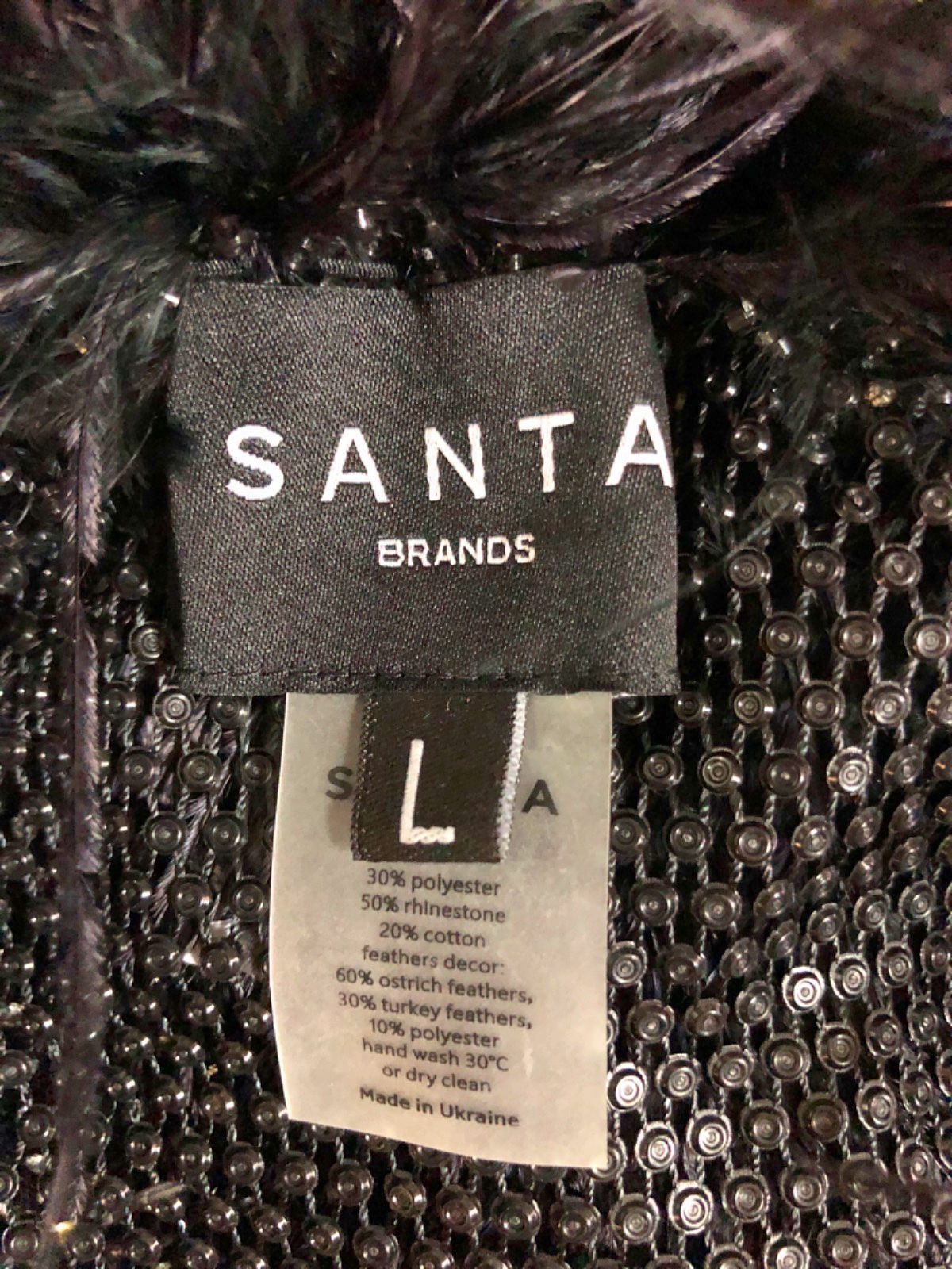 Santa Brands Black Sparkle Black Feathers Top W Open Shoulders UK L