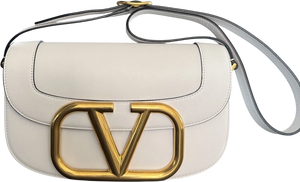 VALENTINO GARAVANI White Leather / Gold Hardware Supervee Small Leather Shoulder Bag One Size