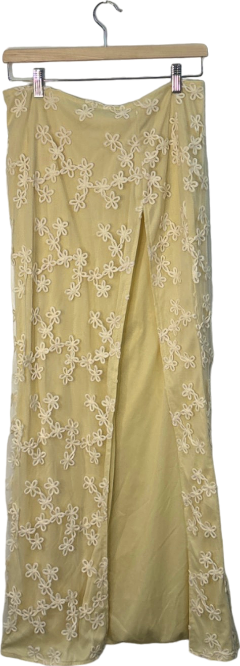 PrettyLittleThing Yellow Floral Embroidered Skirt UK 8