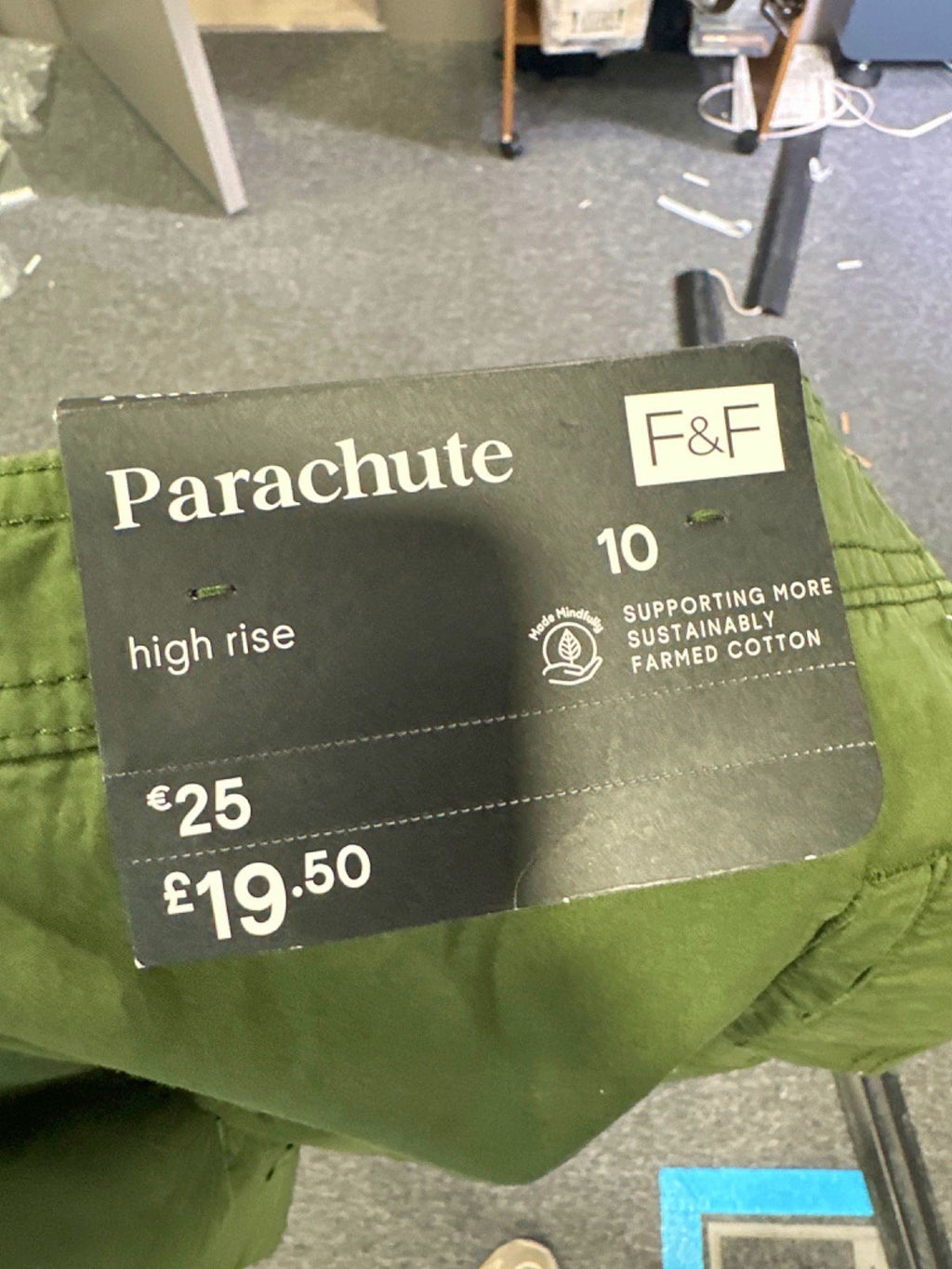 F&F Green Parachute High Rise Cargo Trousers UK 10
