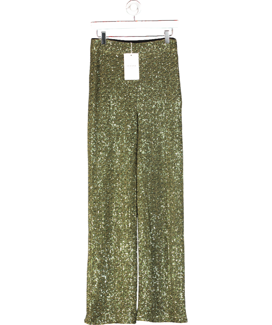 Sezane Green Baptisto Trousers  Khaki Sequins UK 8