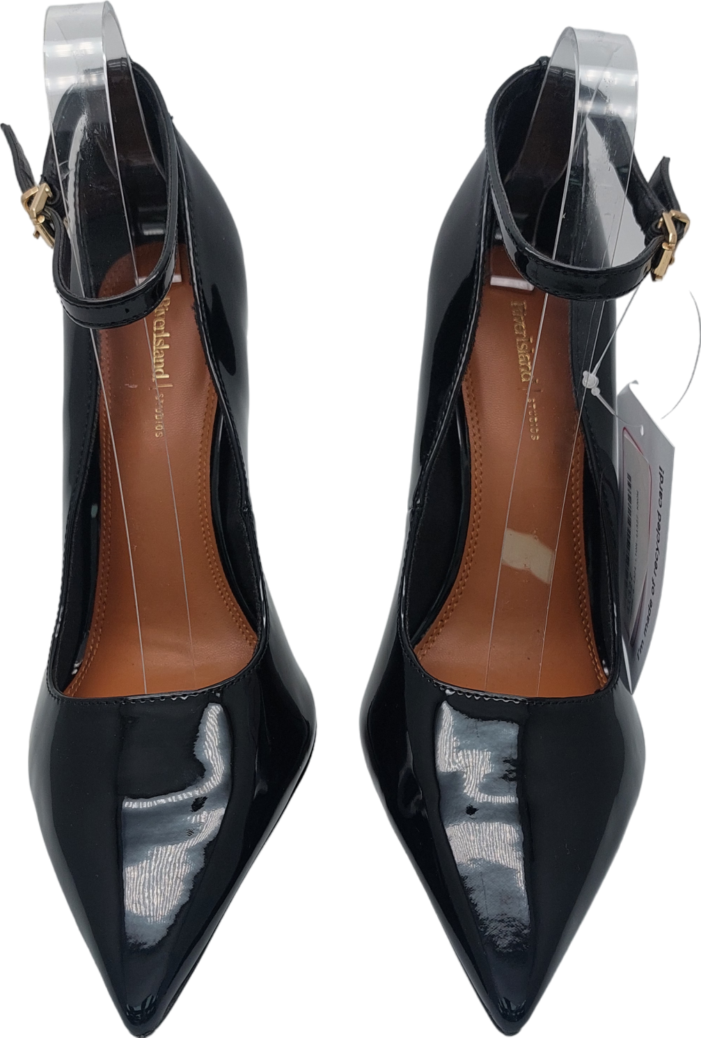 River Island Black Patent Ankle Strap Stilettoes UK 7 EU 40 👠
