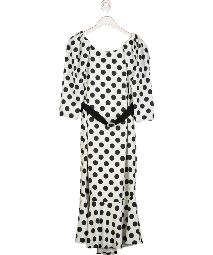 Luis Civit White Polka Dot Midi Dress UK 12