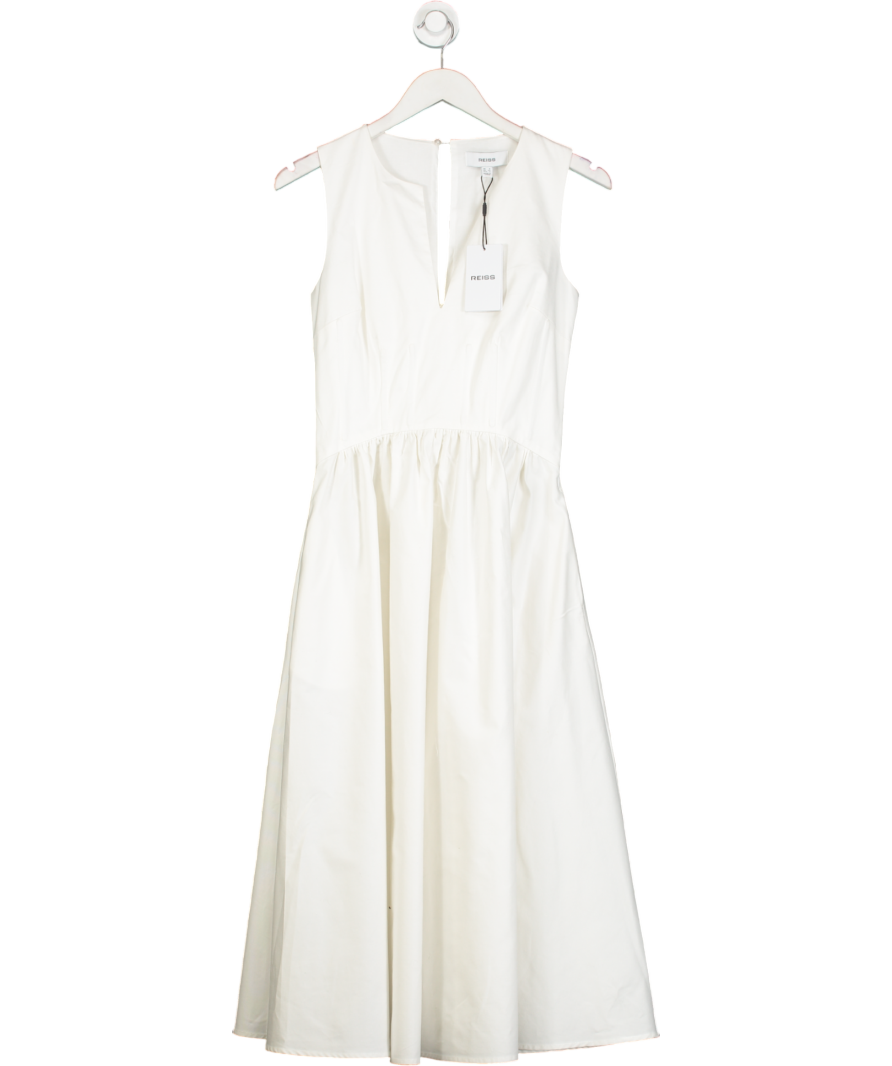 REISS White Liza Corset Cotton Midi Dress UK 4