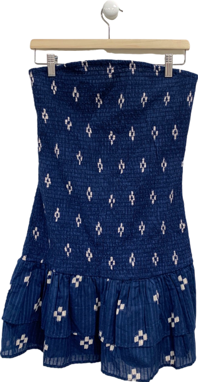 Mango Blue Smocked Strapless Dress L