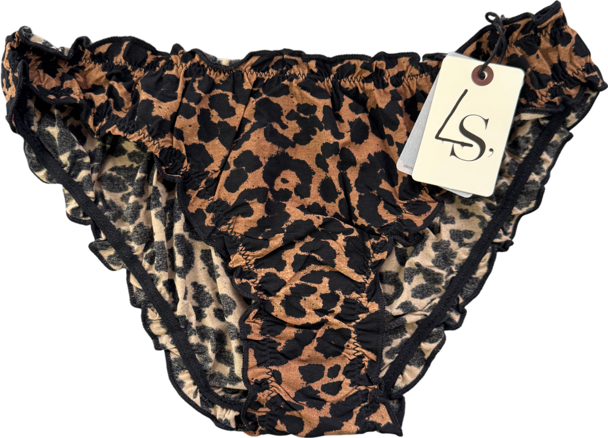 Love Stories Brown Lolita Leopard-print Stretch Ruffle Edge Knickers / Briefs UK S