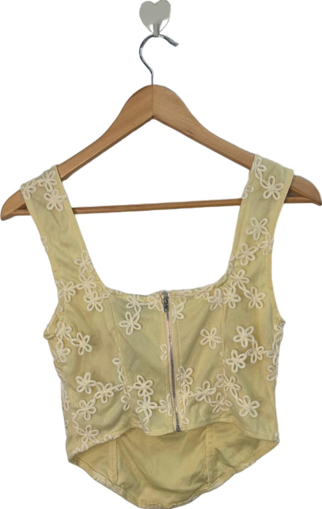 PrettyLittleThing Cream Floral Textured Corset Top Size 8