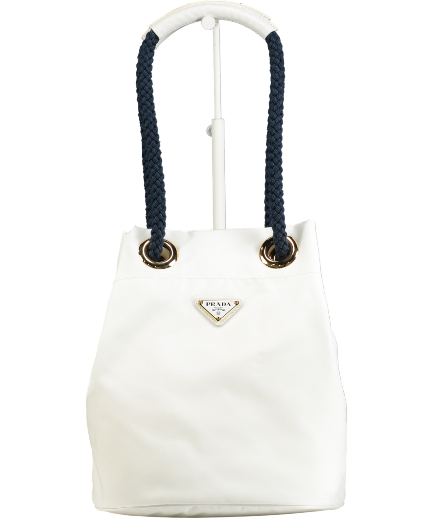 Prada Mariner Re-nylon White / Baltic Blue Small Triangle Logo Bucket Bag