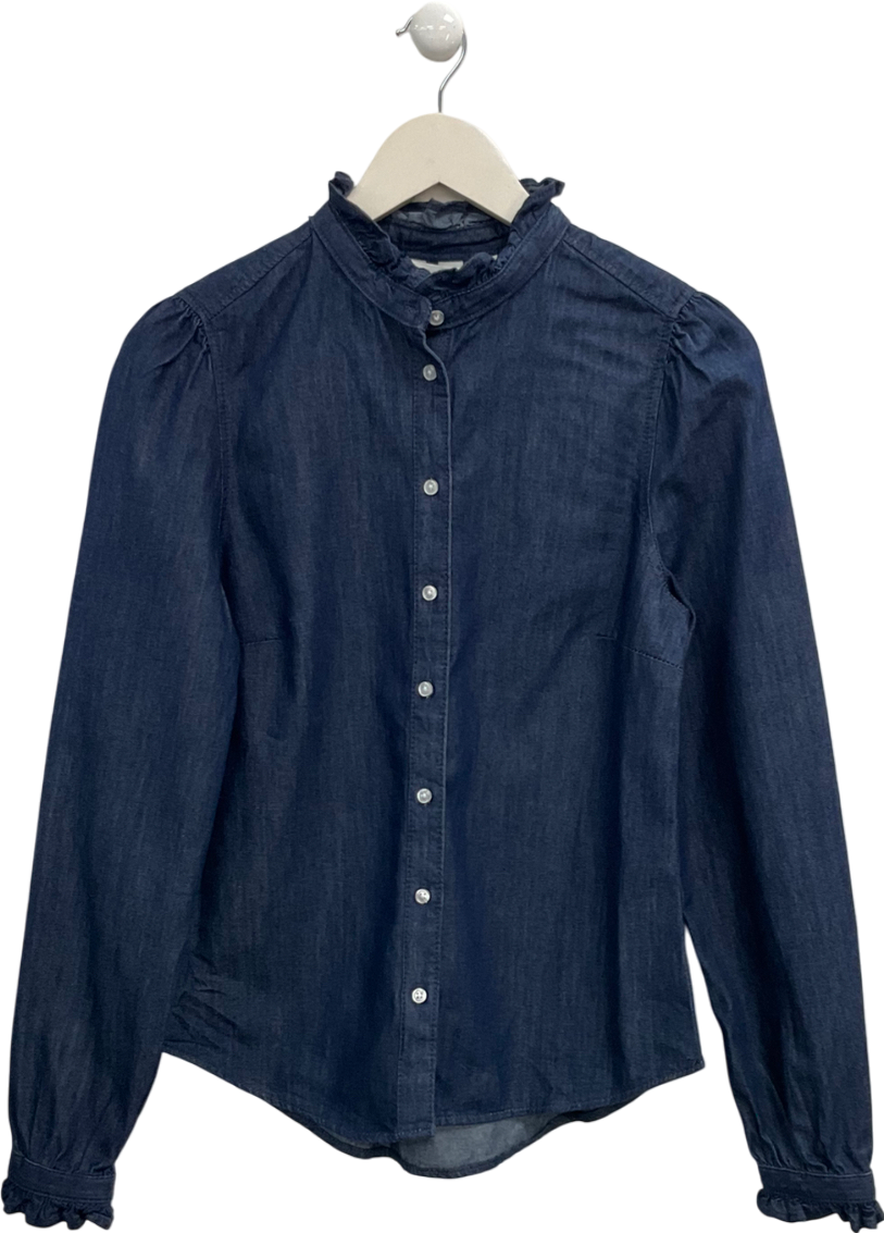 H&M Blue Denim Shirt With Ruffle Collar UK XS