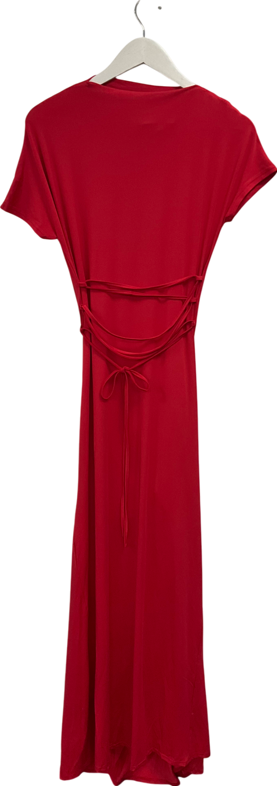Red Ruched Cap Sleeve Maxi Dress UK L