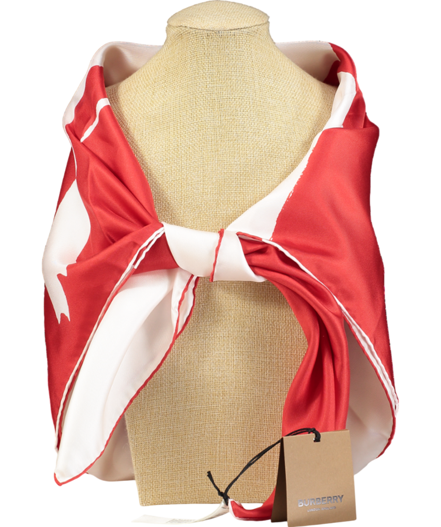 Burberry Red / White Ekd 90x90cm Split Horse Two-tone 100% Silk Scarf One Size