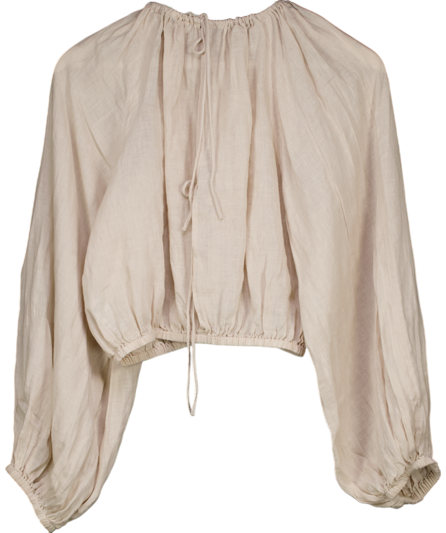 Next Ecru Cream 100% Linen Long Sleeve Boho Top UK 8