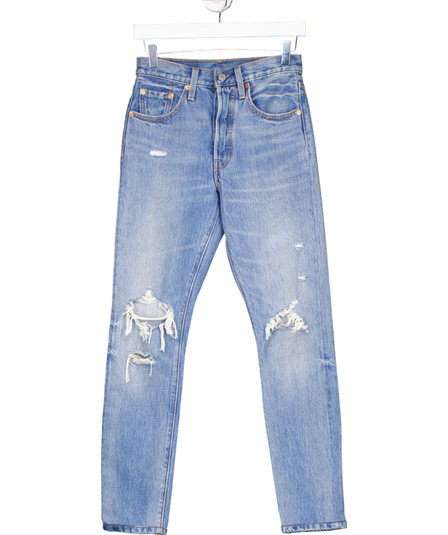levis Blue 501 Original Skinny Distressed Jean UK XS
