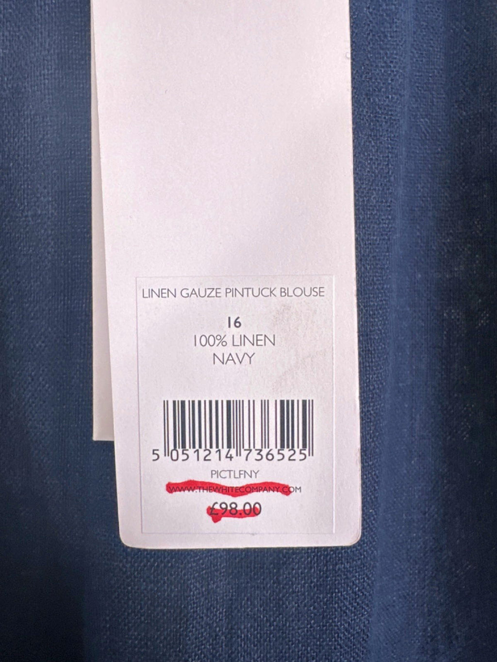 The White Company White Label Navy Linen Gauze Pintuck Blouse UK 16