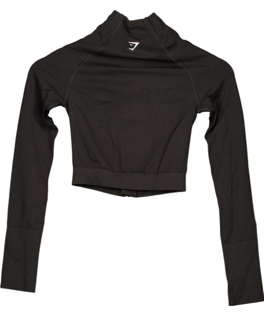 gymshark Black Vital Seamless Midi Zip Up Jacket UK XS