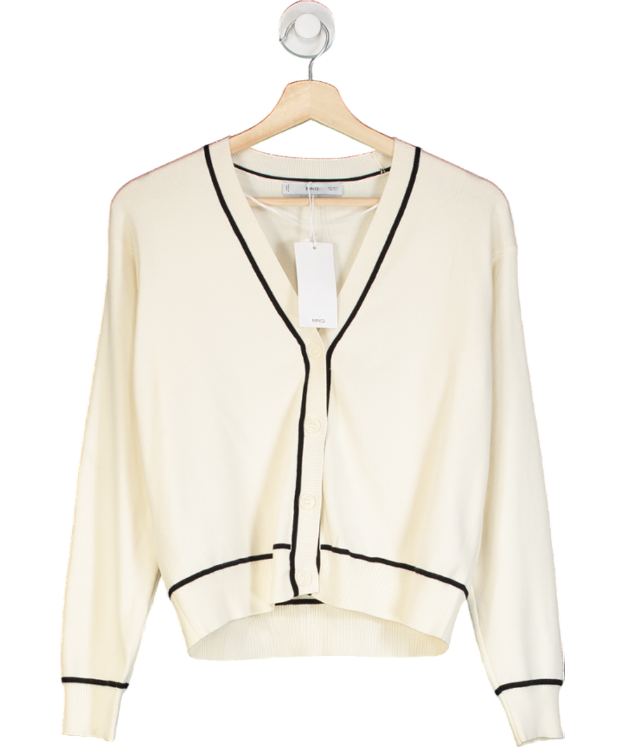 MANGO Cream Contrast Trims Cardigan UK S