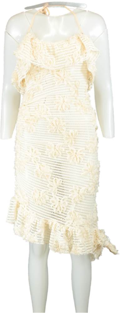 House of Sunny Cream Crocheted Halter Dress UK 8