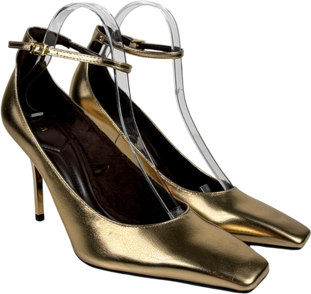 ZARA Gold Effect High-heel Shoes UK 7 EU 40