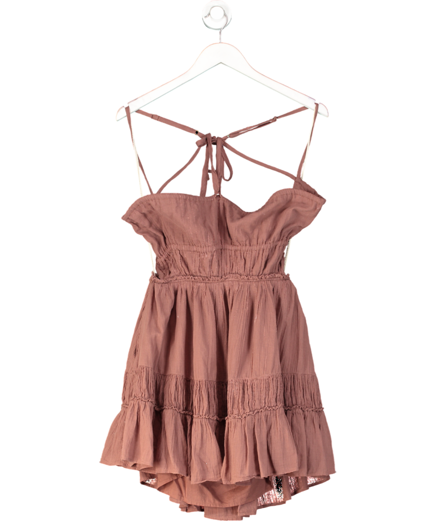 Free People Brown Taking Sides Mini Dress UK S