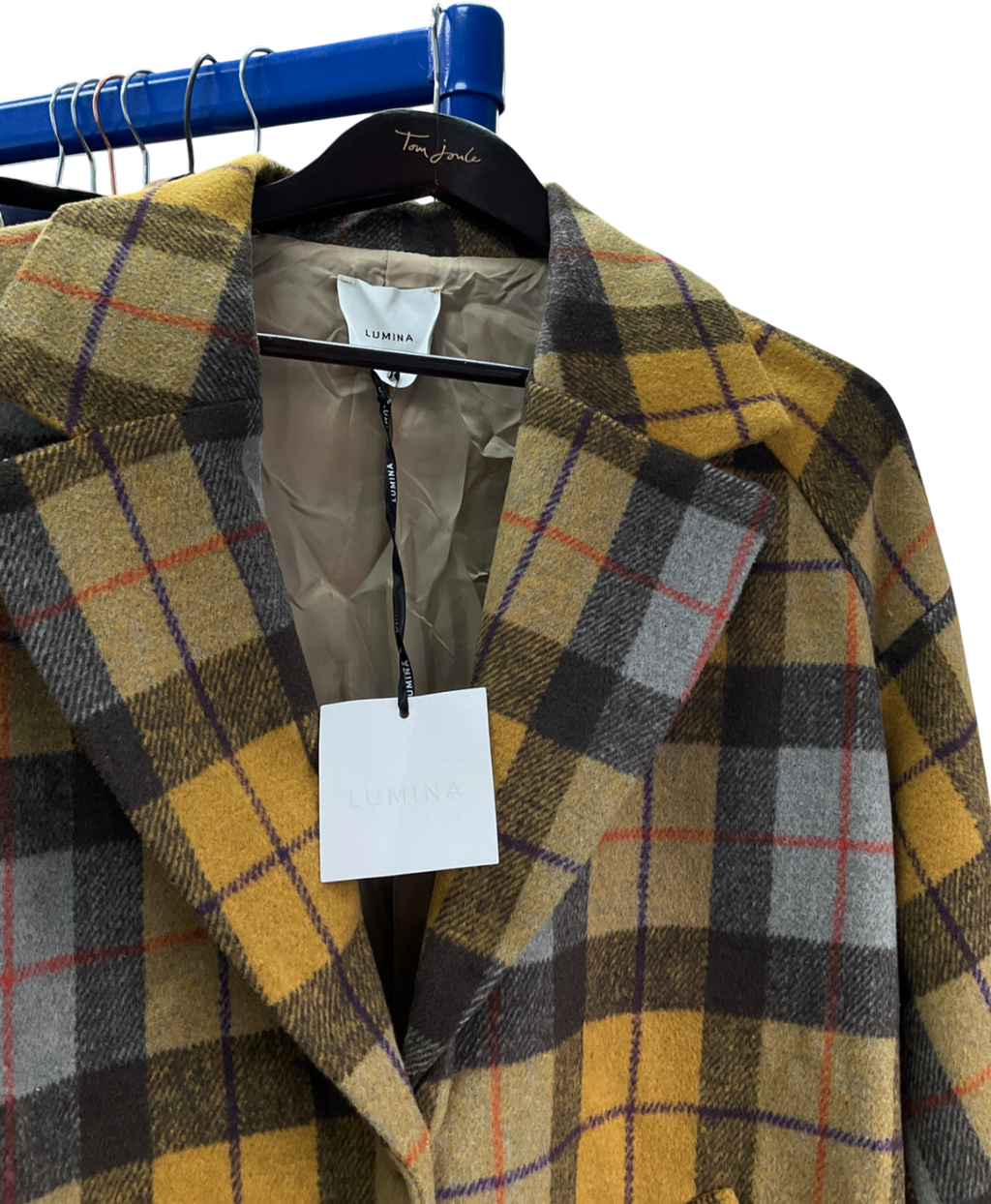 Lumina Yellow Plaid Pattern Trench Coat UK M