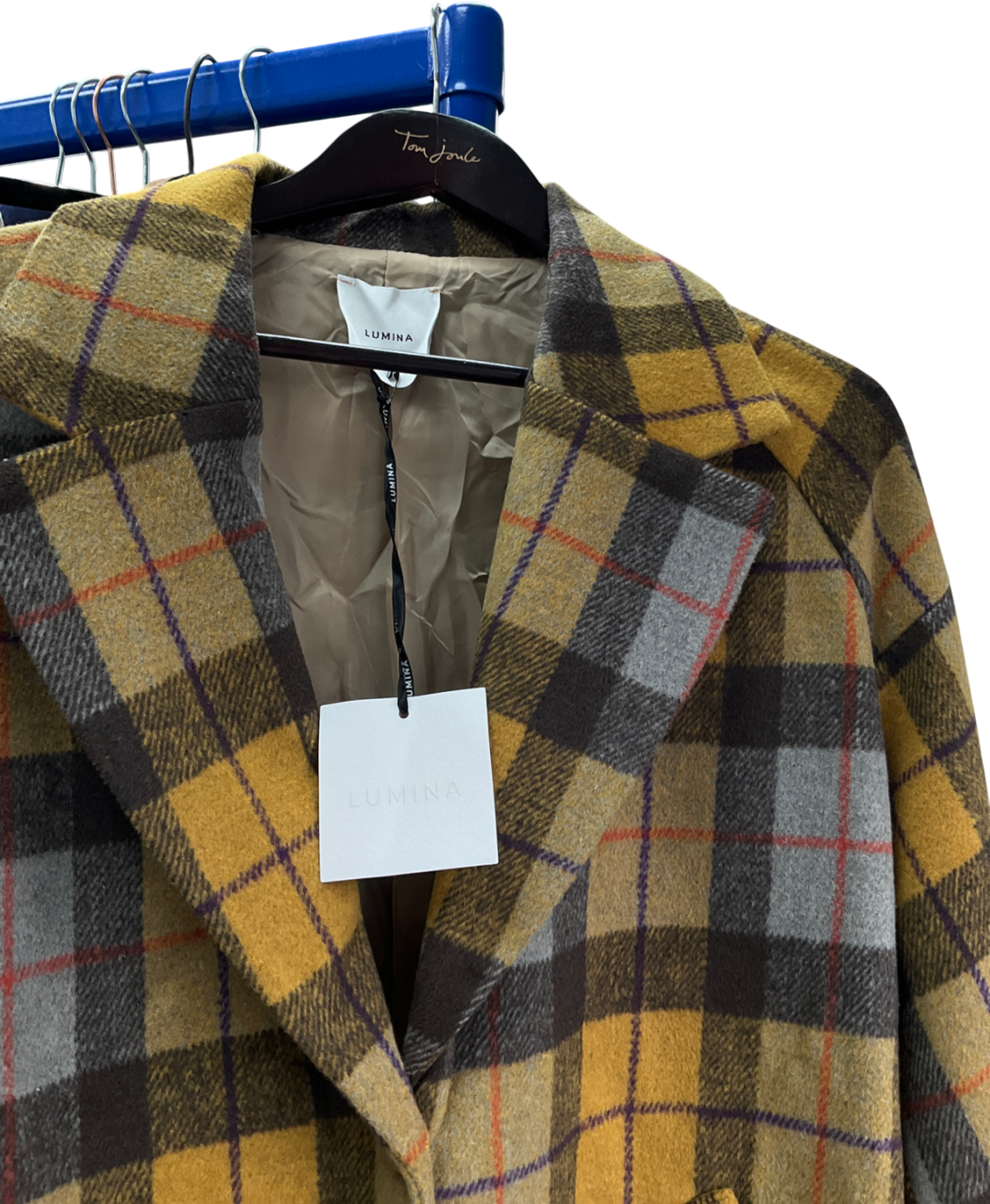 Lumina Yellow Plaid Pattern Trench Coat UK M