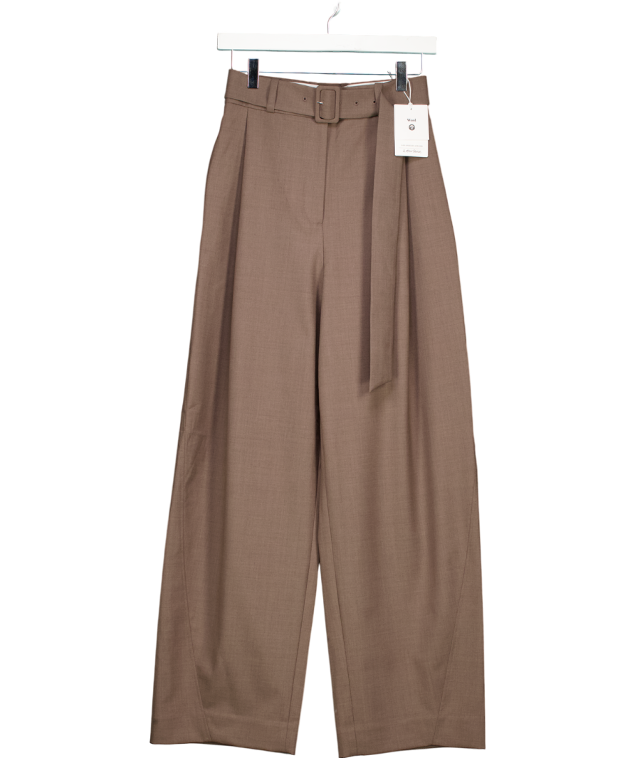 & Other Stories Brown Tailored Wool Blend Belted Barrel-leg Trousers UK 6