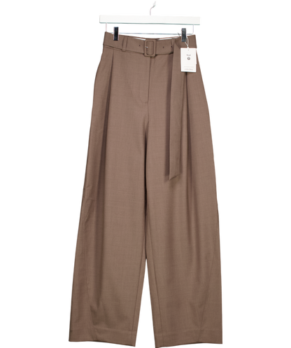 & Other Stories Brown Tailored Wool Blend Belted Barrel-leg Trousers UK 6