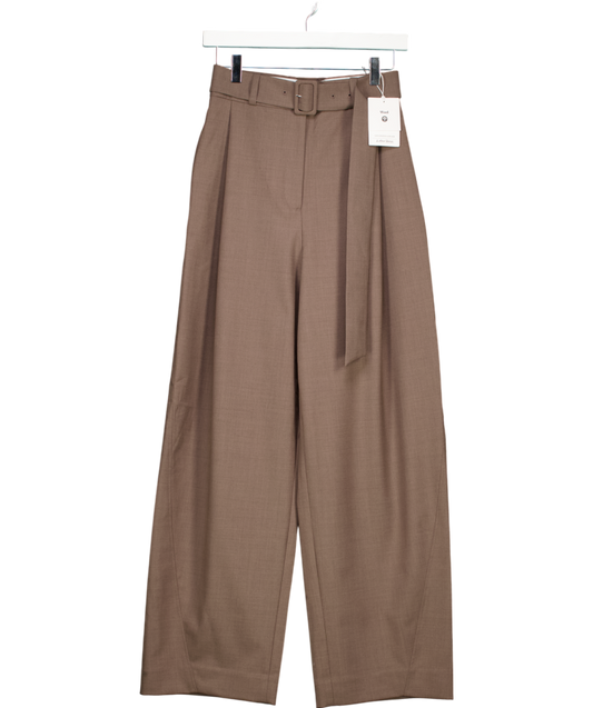 & Other Stories Brown Tailored Wool Blend Belted Barrel-leg Trousers UK 6